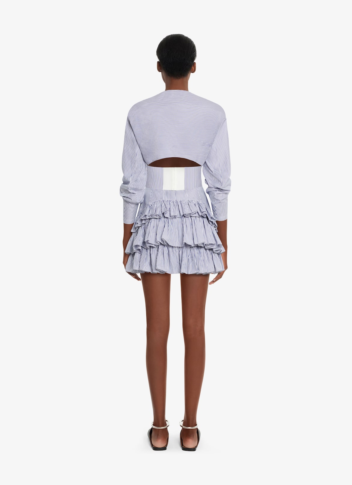 STRIPED POPLIN LONG-SLEEVE TOP ALAÏA WHITE/BLUE STRIPED POPLIN LONG-SLEEVE TOP